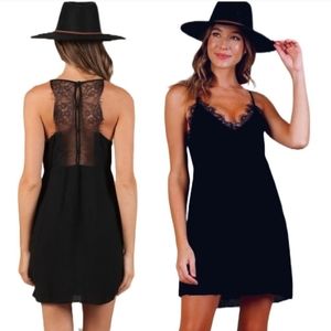 Lucca Couture Black Lace Cami Strappy Slip Mini Dress XS